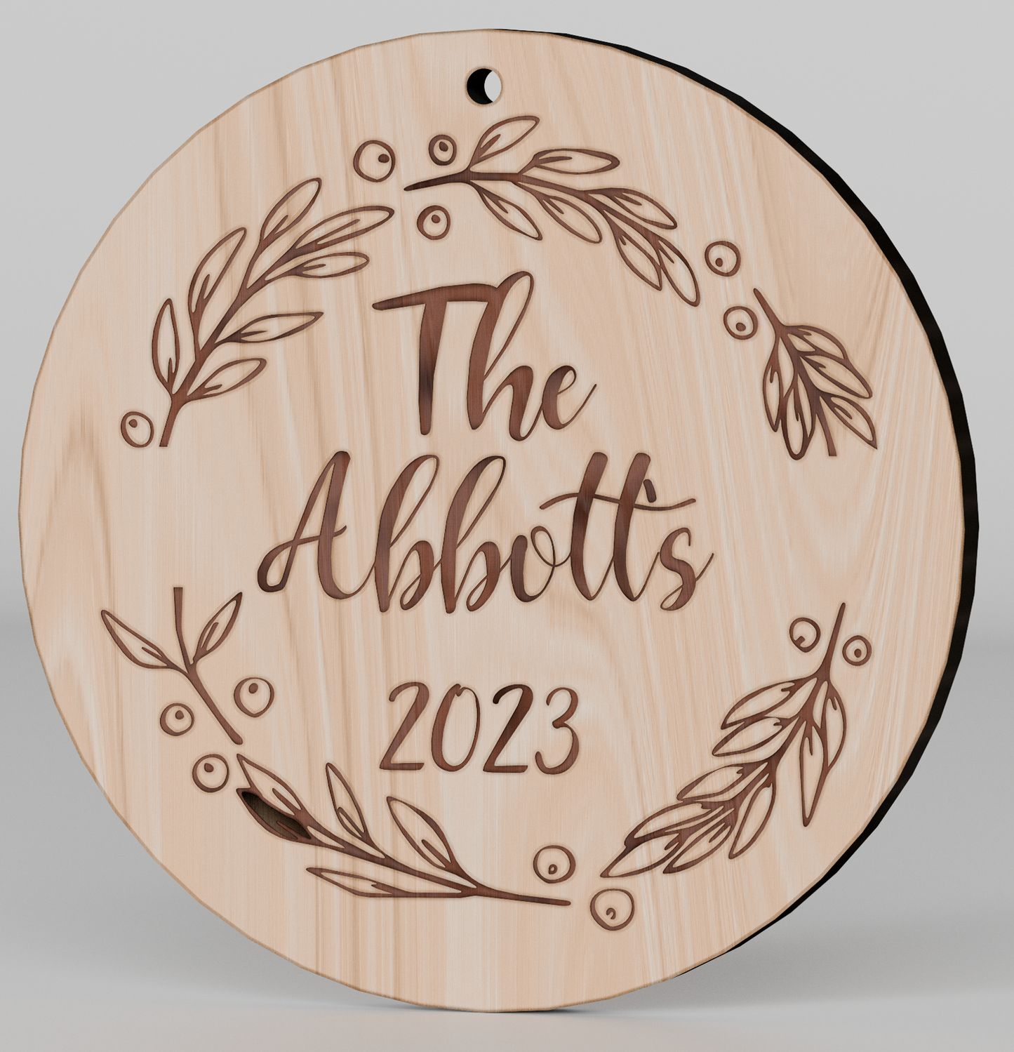 Custom Mistletoe Wreath Name and Year Ornament