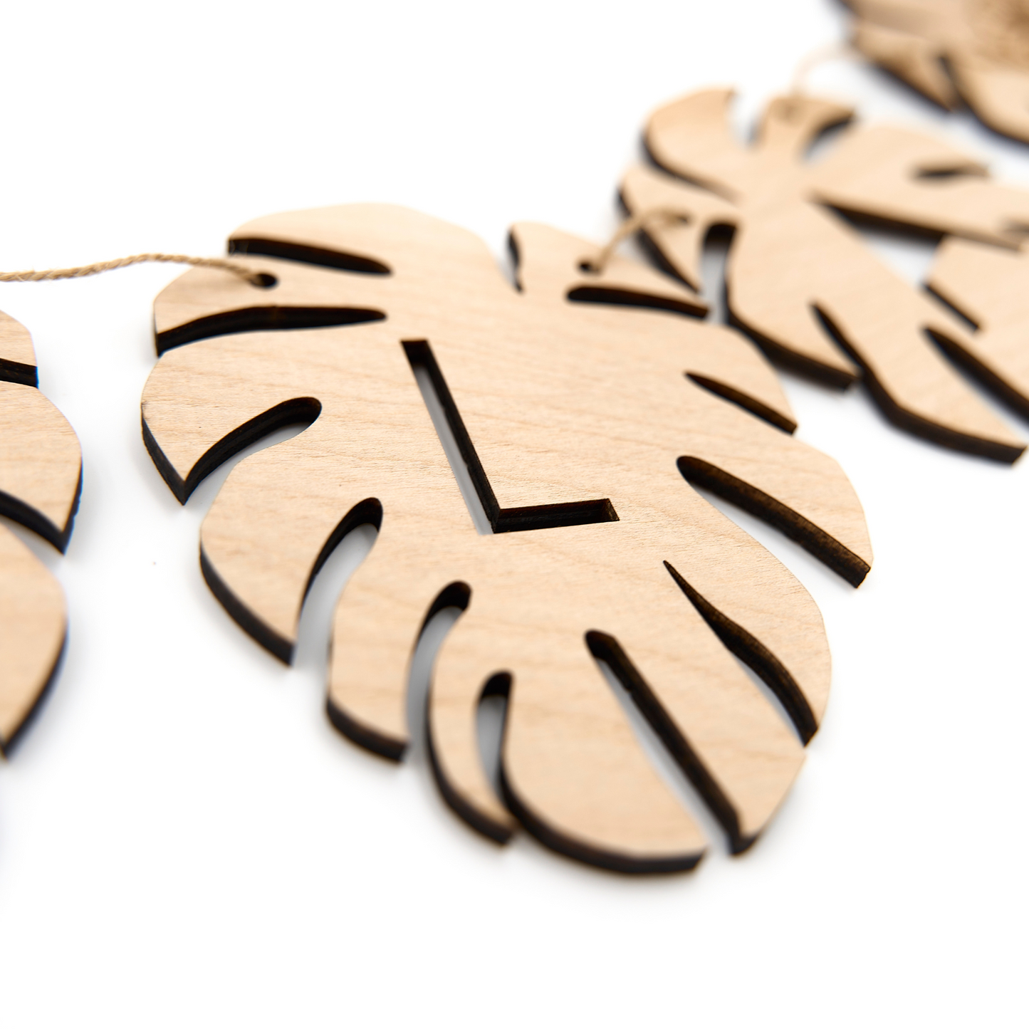Wood Monstera Leaf Name Banner