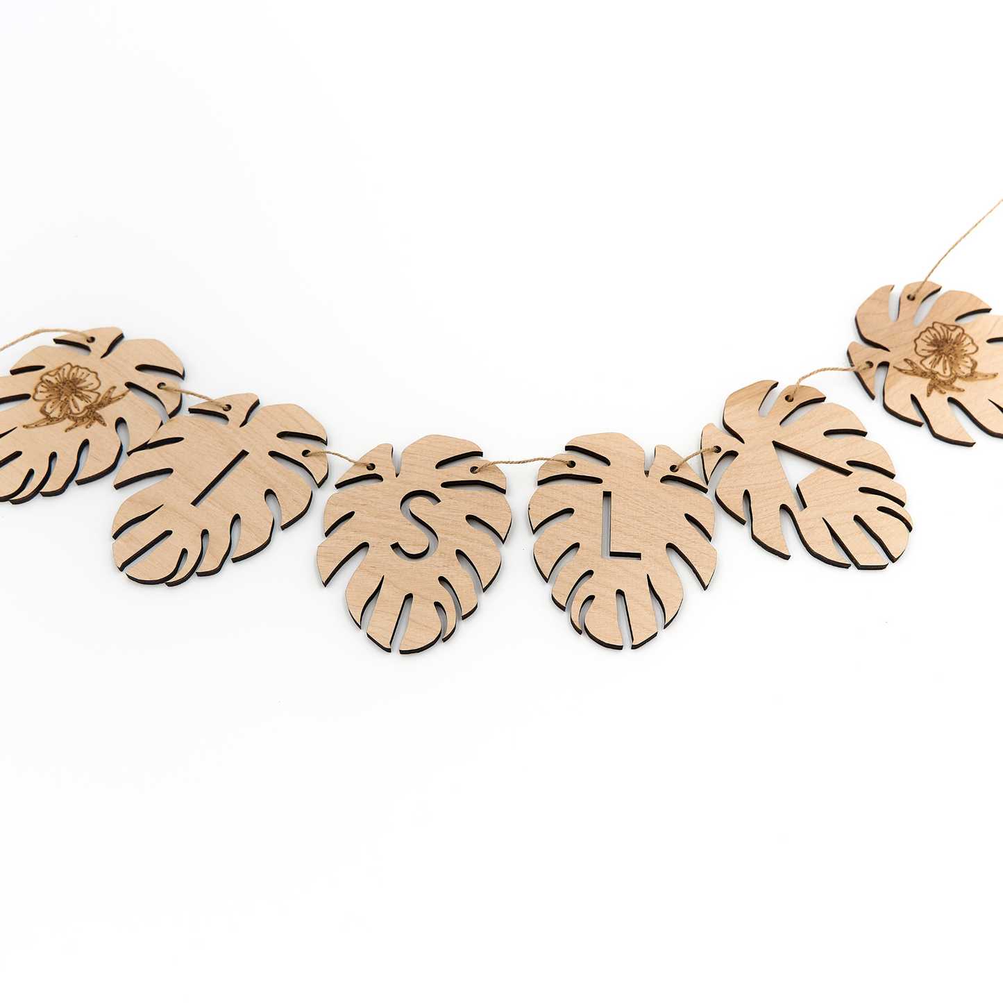 Wood Monstera Leaf Name Banner