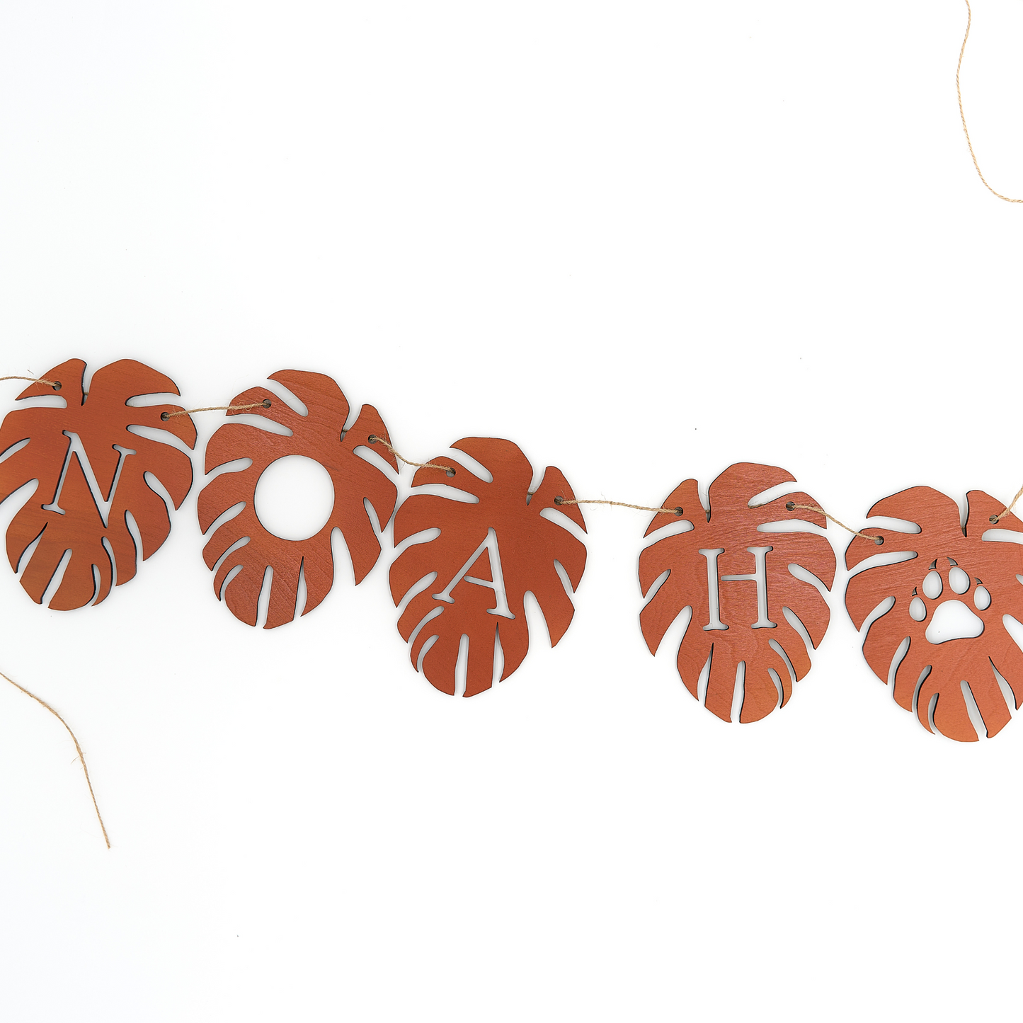 Wood Monstera Leaf Name Banner