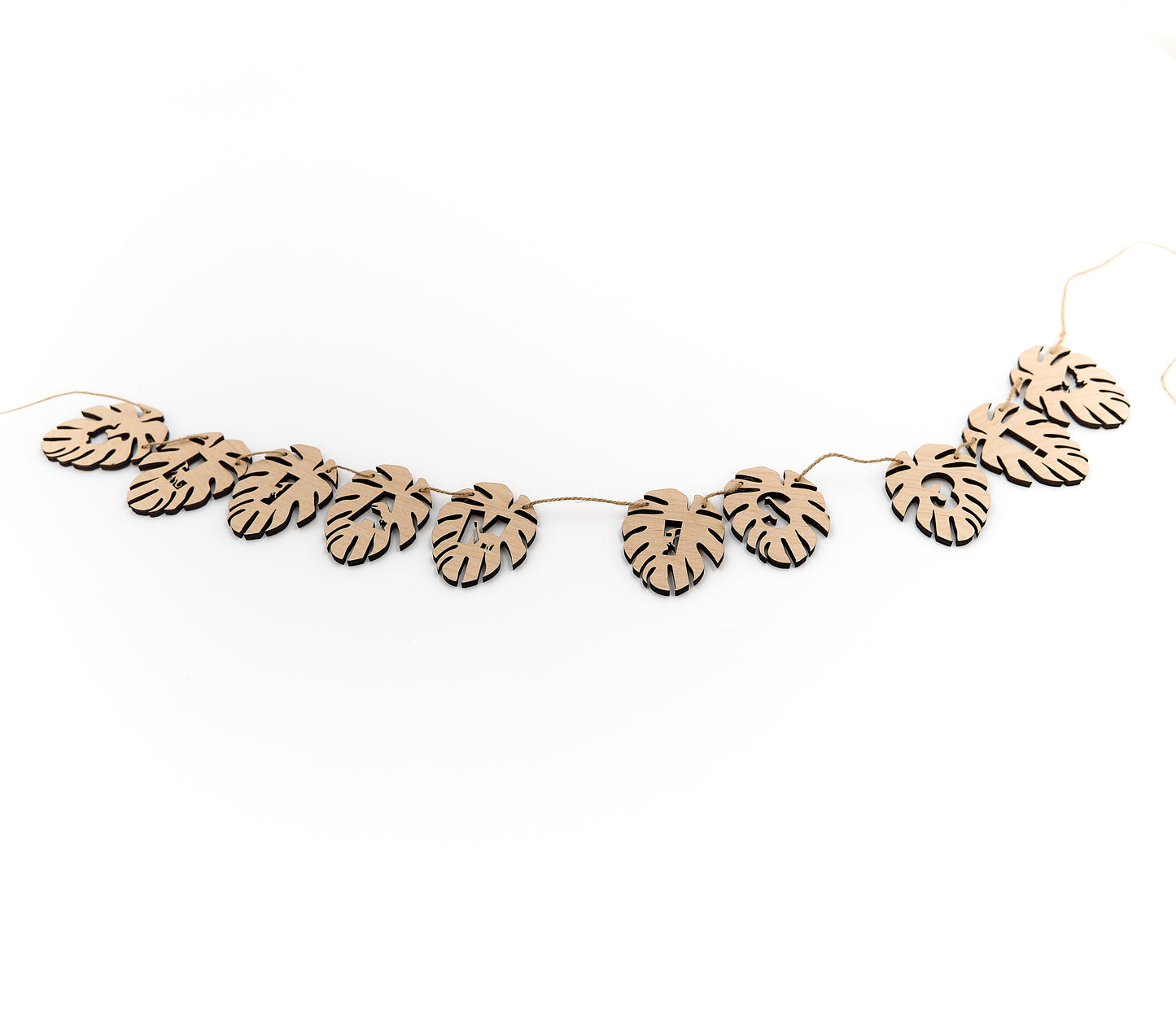 Wood Monstera Leaf Name Banner