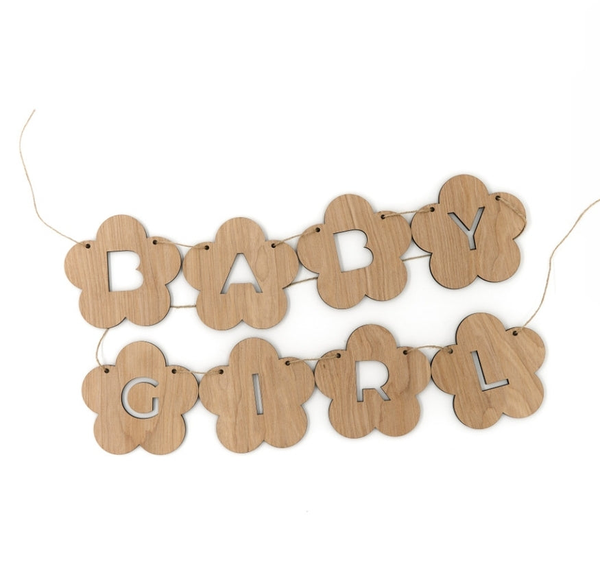 Flower Name Wood Garland Banner