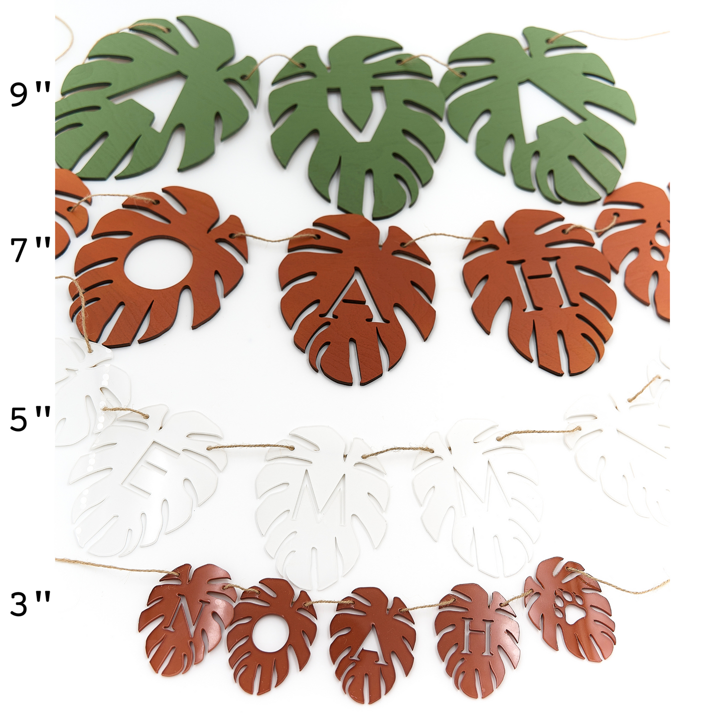 Wood Monstera Leaf Name Banner