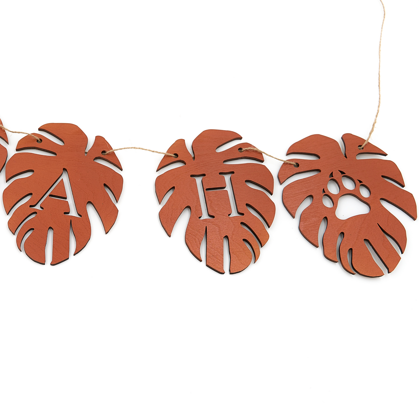 Wood Monstera Leaf Name Banner