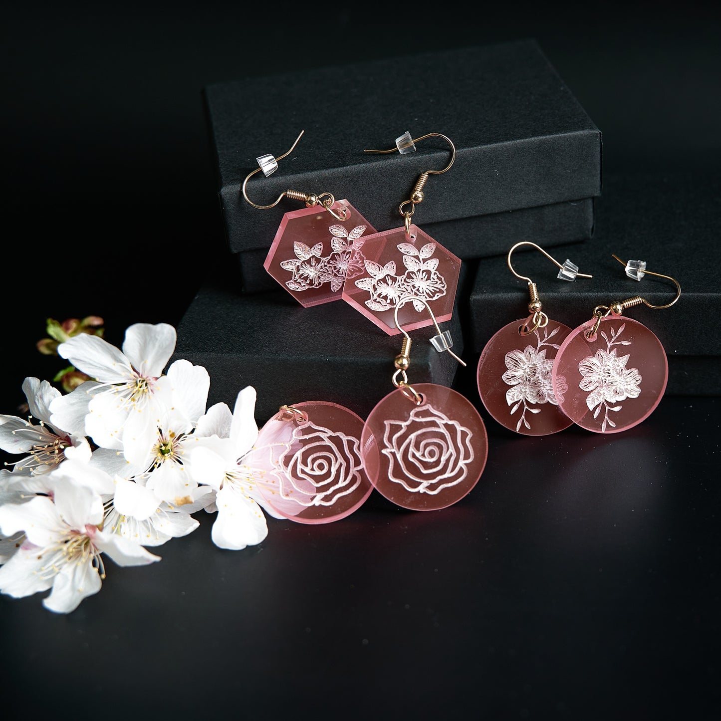 Hexagon Bloom Acrylic Earrings