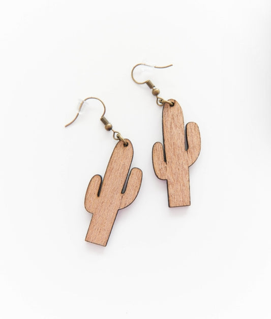 Wood Cactus Earrings