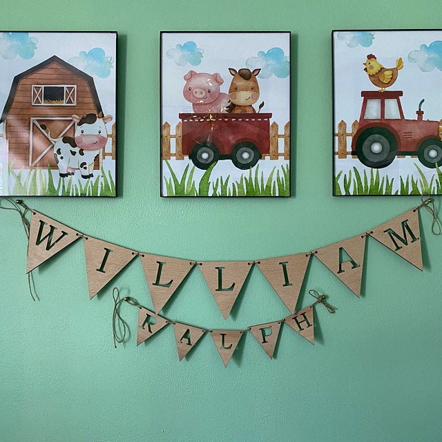 Wood Name Garland Banner